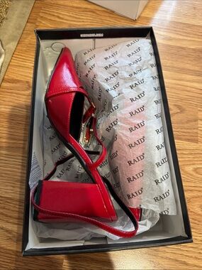 RAID Red Patent Ankle-Strap Block Heel for Women